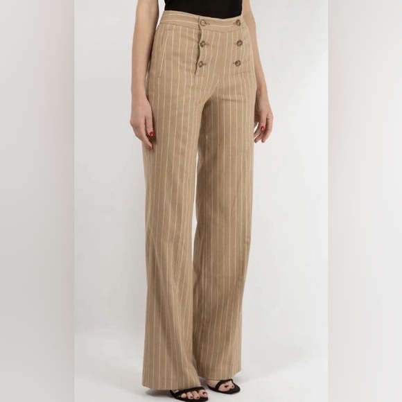 Sezane Pants - Sezane Sz 6 (38) Parisian Tan Pin Stripes Wool Blend Straight Leg Pants